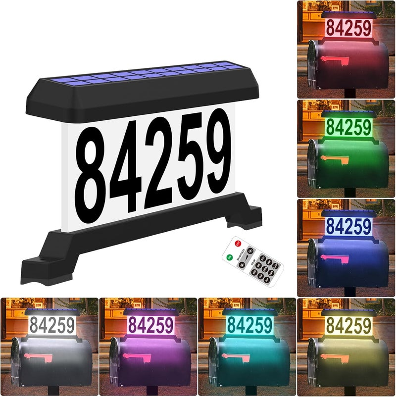 IVWVI Solar Mailbox Numbers, Double sided Solar House Numbers for Outside, Waterproof RGBW Color Changing Remote Control, Lighted Modern Address Sign Solar Powered for Mailbox(solar rgbw) - Image 1