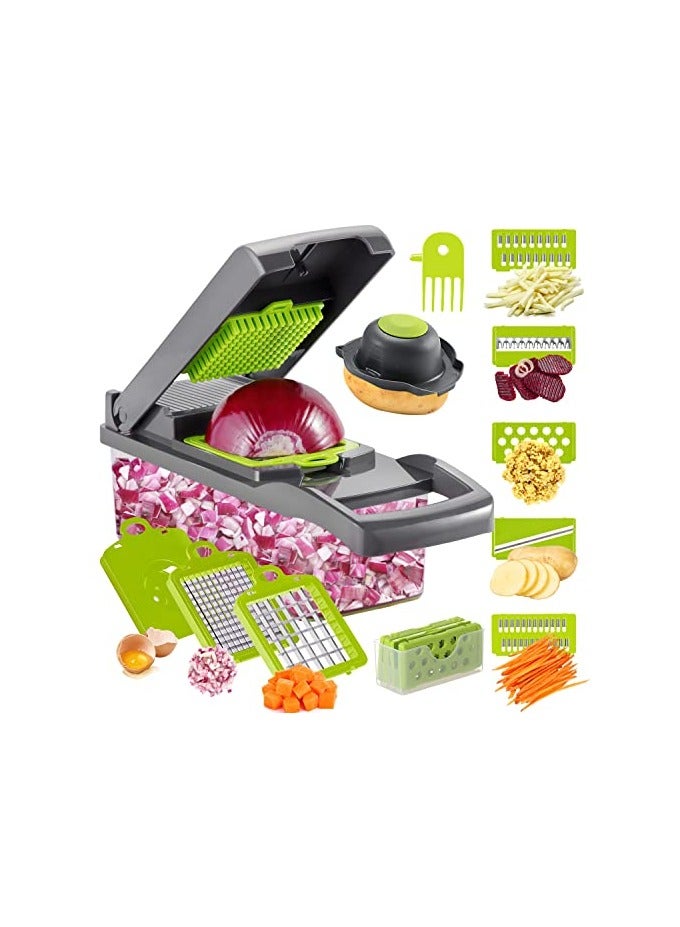erorex Vegetable/Onion Chopper，Cambom Veggie Chopper with 8 Blades Multifunctional 13 in 1 Food Chopper Kitchen Gadgets Vegetable Slicer Dicer Cutter Carrot and Garlic Chopper With Container - Image 1