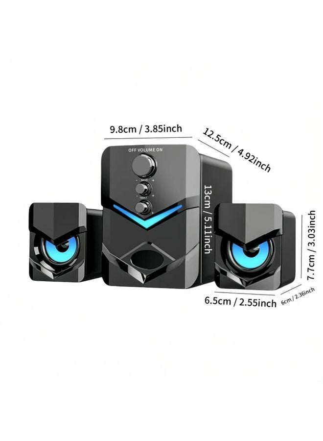 Black LED Subwoofer Computer Speakers USB Plug And Play Heavy Bass For PC Laptop TV - Image 3