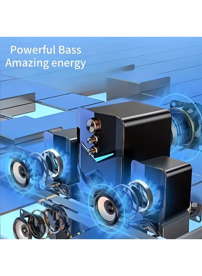 Black LED Subwoofer Computer Speakers USB Plug And Play Heavy Bass For PC Laptop TV - Image 5