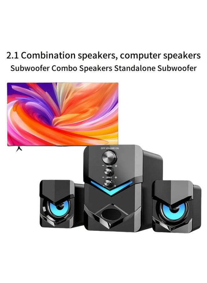 Black LED Subwoofer Computer Speakers USB Plug And Play Heavy Bass For PC Laptop TV - Image 2
