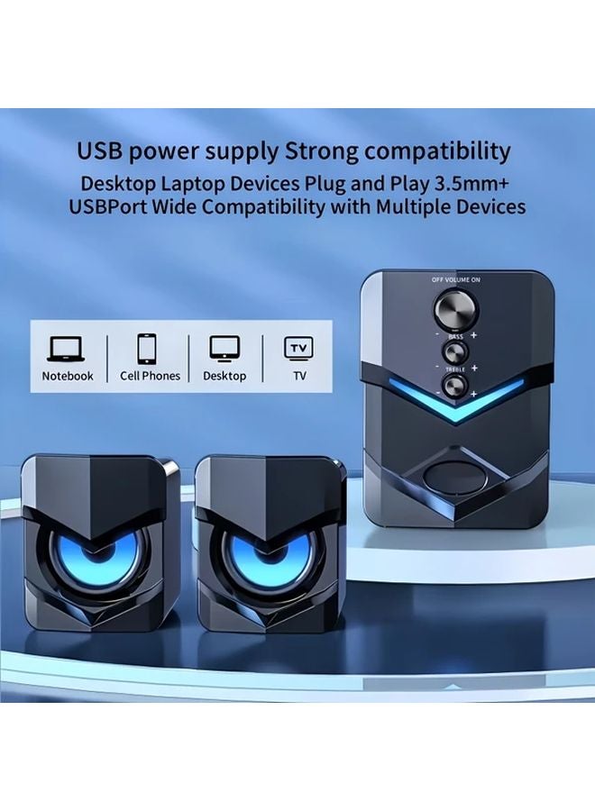 Black LED Subwoofer Computer Speakers USB Plug And Play Heavy Bass For PC Laptop TV - Image 4