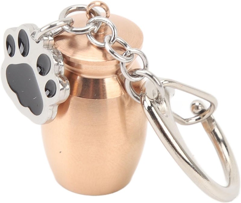 RiToEasysports Pet Urns Keychain, Stainless Steel Dog Ashes Memorial Keepsake with Print Design, for Storing Pet Ashes Hair Nails Travel Companion (Rose Gold) - Image 1