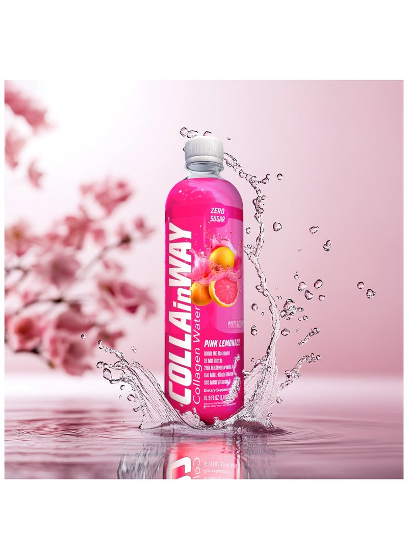 COLLAinWay - COLLAinWay Collagen Drink 8000mg Pink Lemonade - Zero Sugar , Biotin, Hyaluronic Acid, L-Glutathione, Vitamin D - Support Hair, Skin, Nail & Bone Health, Anti-Aging Hydrating Beauty Beverage Pack of 12 - Image 1