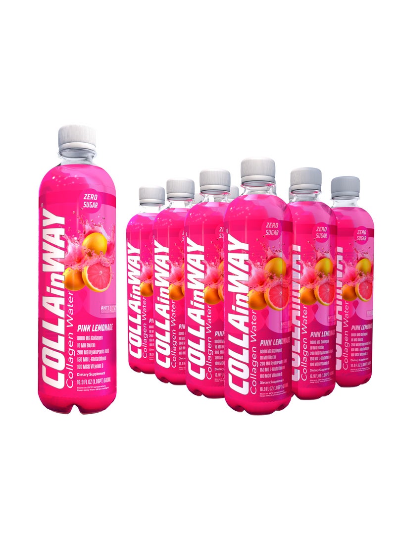 COLLAinWay - COLLAinWay Collagen Drink 8000mg Pink Lemonade - Zero Sugar , Biotin, Hyaluronic Acid, L-Glutathione, Vitamin D - Support Hair, Skin, Nail & Bone Health, Anti-Aging Hydrating Beauty Beverage Pack of 12 - Image 1