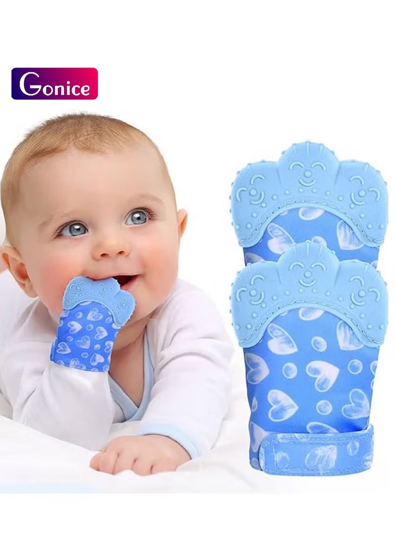 Gonice 2 Pack Teething Mittens for Baby, Teething Glove, Infant Soothing Pain Relief Mitt Baby Teether Mits for Baby(Blue)  - Image 1