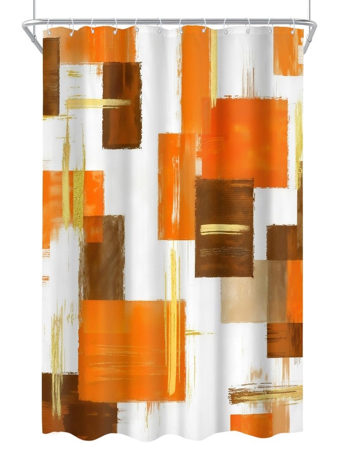 Cinbloo 4Pcs Orange Gold Shower Curtain Set,Abstract Girls Ombre Blush Simple Words Oil Painting Modern Bathroom Curtain with Rug, Toilet Lid Cover, Bath Mat,Geometrical Shower Curtain with 12 Hooks - Image 5