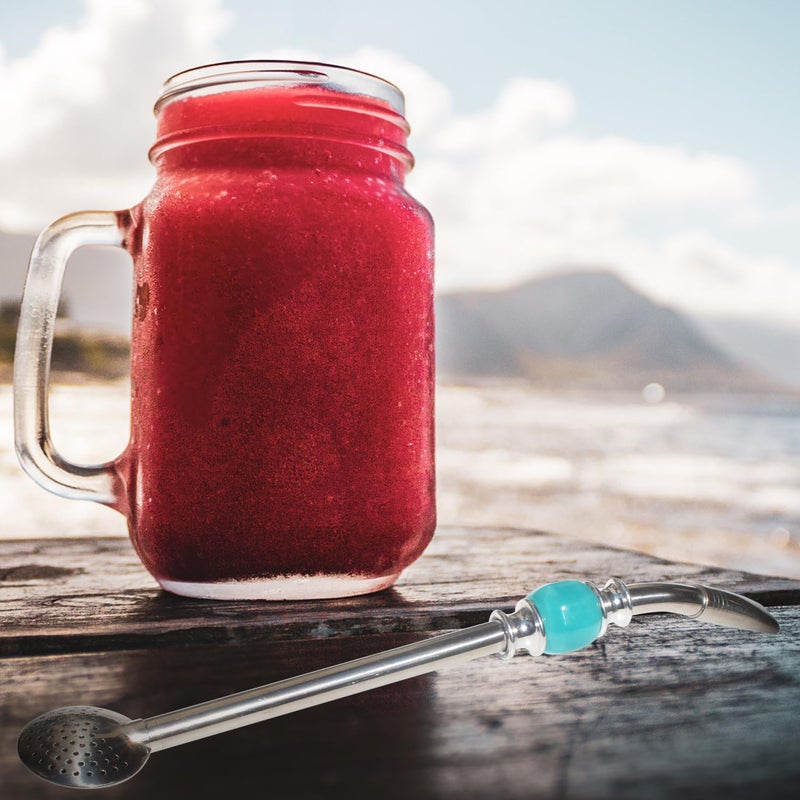 Beruth Reusable Bombilla Yerba Mate Straw - Stainless Steel Removable Spoon Style Filter with a Beautiful Bead - Metal Straw for Drinking Loose Leaf Tea - Includes Cleaning Brush(Blue) - Image 4