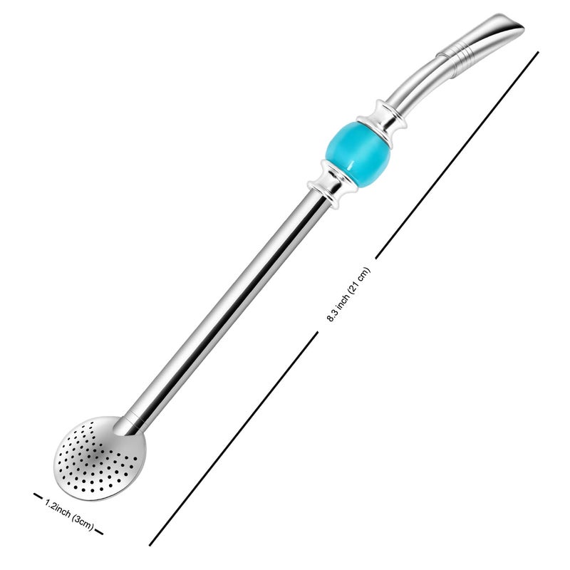Beruth Reusable Bombilla Yerba Mate Straw - Stainless Steel Removable Spoon Style Filter with a Beautiful Bead - Metal Straw for Drinking Loose Leaf Tea - Includes Cleaning Brush(Blue) - Image 3