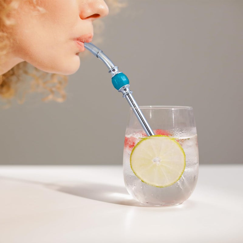 Beruth Reusable Bombilla Yerba Mate Straw - Stainless Steel Removable Spoon Style Filter with a Beautiful Bead - Metal Straw for Drinking Loose Leaf Tea - Includes Cleaning Brush(Blue) - Image 2