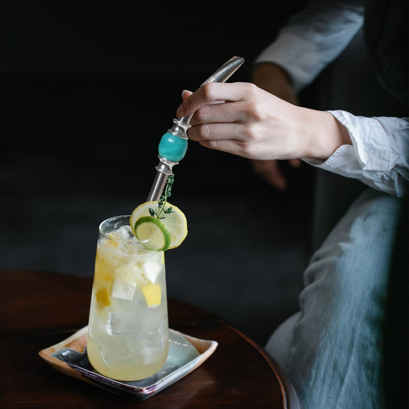 Beruth Reusable Bombilla Yerba Mate Straw - Stainless Steel Removable Spoon Style Filter with a Beautiful Bead - Metal Straw for Drinking Loose Leaf Tea - Includes Cleaning Brush(Blue) - Image 5