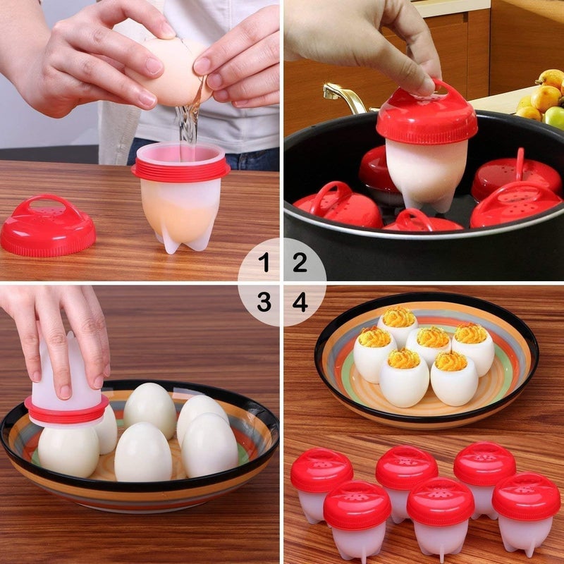 SOCATHEY SOCATHEY Silicone Egg Boiler NonStick Egg Poacher Cups ShellFree Hard and Soft Maker BPA Free Pack of 02  - Image 5