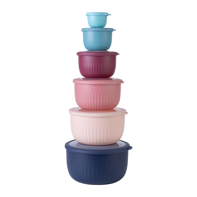 أطباق تحضير COOK WITH COLOR مع أغطية مجموعة أطباق خلط بلاستيكية صغيرة عميقة وعريضة مع أغطية 12 قطعة أطباق عميقة باللون الأزرق