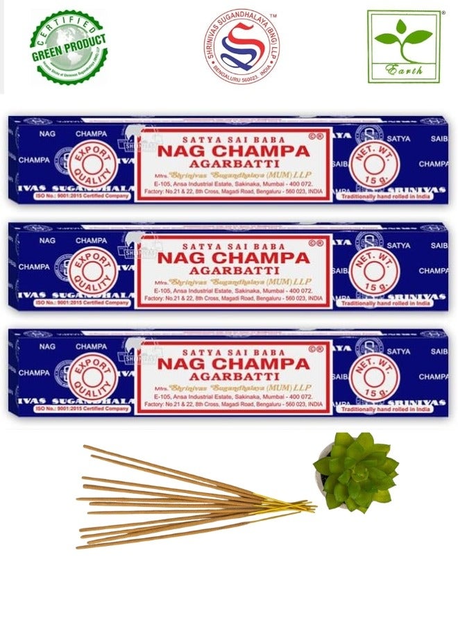 Satya Nag Champa Incense Sticks Agarbatti, Green Certified Incense Sticks, Pack of 3 - Image 1