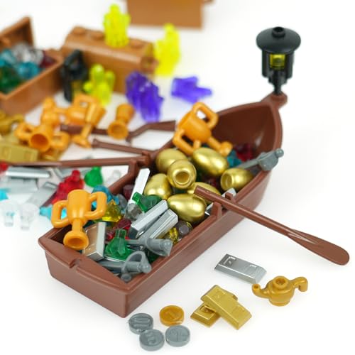 Pamvava 228pcs Money Treasure Bank Pirate Ships Accessories Cash Chest Maps Dollar Jewel Gems Diamonds Gold Bar Coins Goblet Map Crystals Bill Cash Bricks Pieces Parts Sets Friends City Building Blocks - Image 5