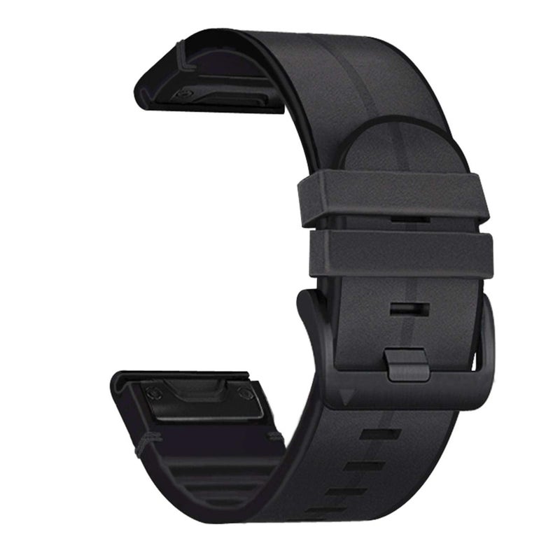 Abanen Genuine Leather Hybrid Silicone Watch Band for Garmin Fenix 7X / 6X / 5X Plus, Tactix Delta, Fenix 3, Enduro - Black - Image 1
