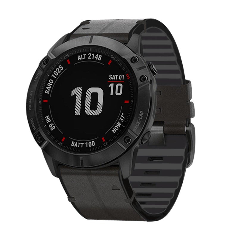 Abanen Genuine Leather Hybrid Silicone Watch Band for Garmin Fenix 7X / 6X / 5X Plus, Tactix Delta, Fenix 3, Enduro - Black - Image 2
