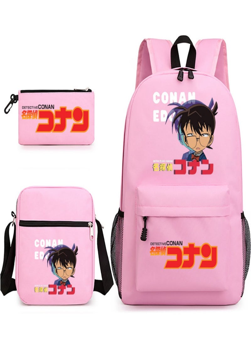 Detective Conan Children Backpack Schoolbag Teen Student School Book bag with Lunch Box Pen Case 3 in 1 for Kids