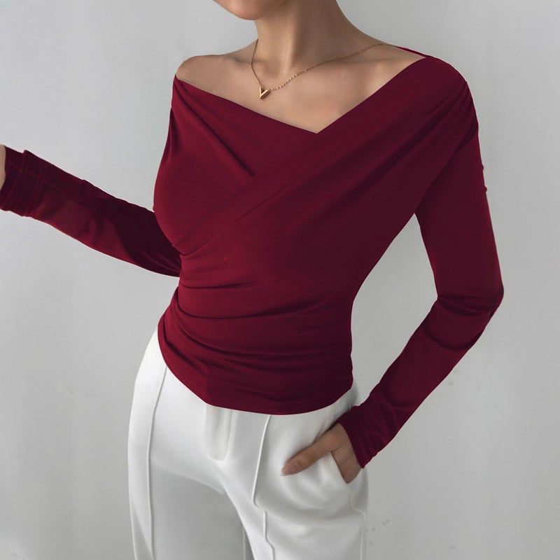 تي شيرت نسائي عصري بأكمام طويلة وكتف مكشوف - Image 4
