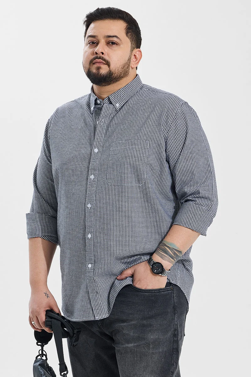 SNITCH Black Checkered Long Sleeve Regular Fit Casual Plus Size Shirt