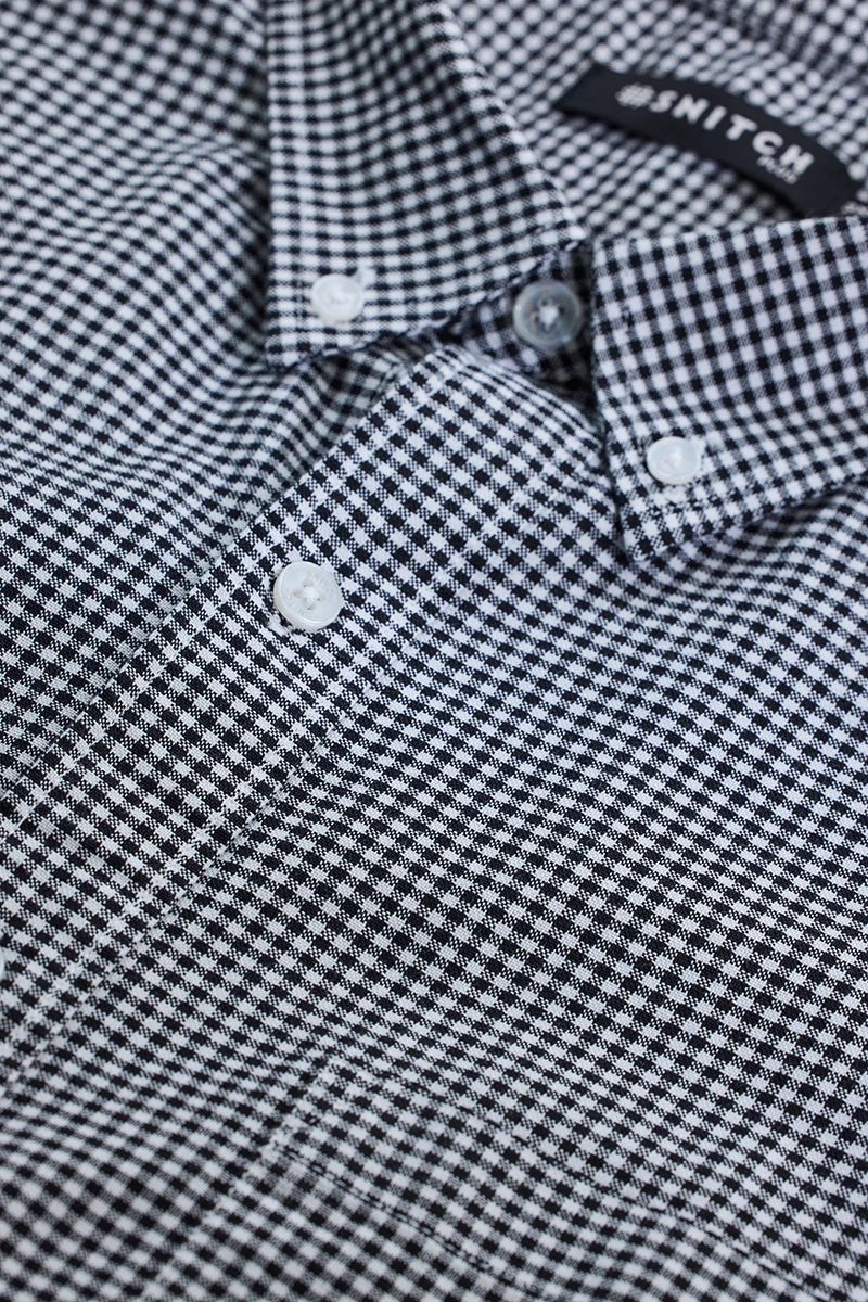 SNITCH Black Checkered Long Sleeve Regular Fit Casual Plus Size Shirt