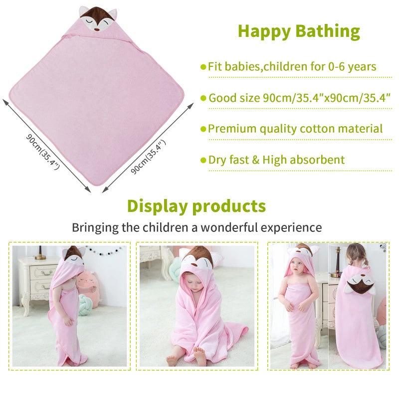 MICHLEY Unisex Baby Animal Hooded Bath Towel Soft Cotton Beach Swimming Bathrobe for 0-6T, Pink Fox - Image 3