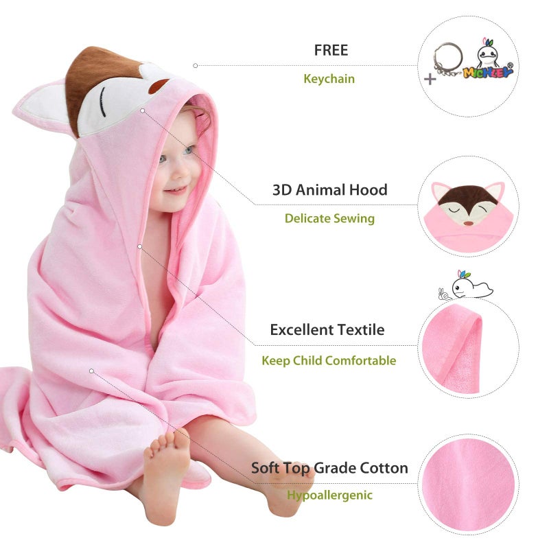 MICHLEY Unisex Baby Animal Hooded Bath Towel Soft Cotton Beach Swimming Bathrobe for 0-6T, Pink Fox - Image 2