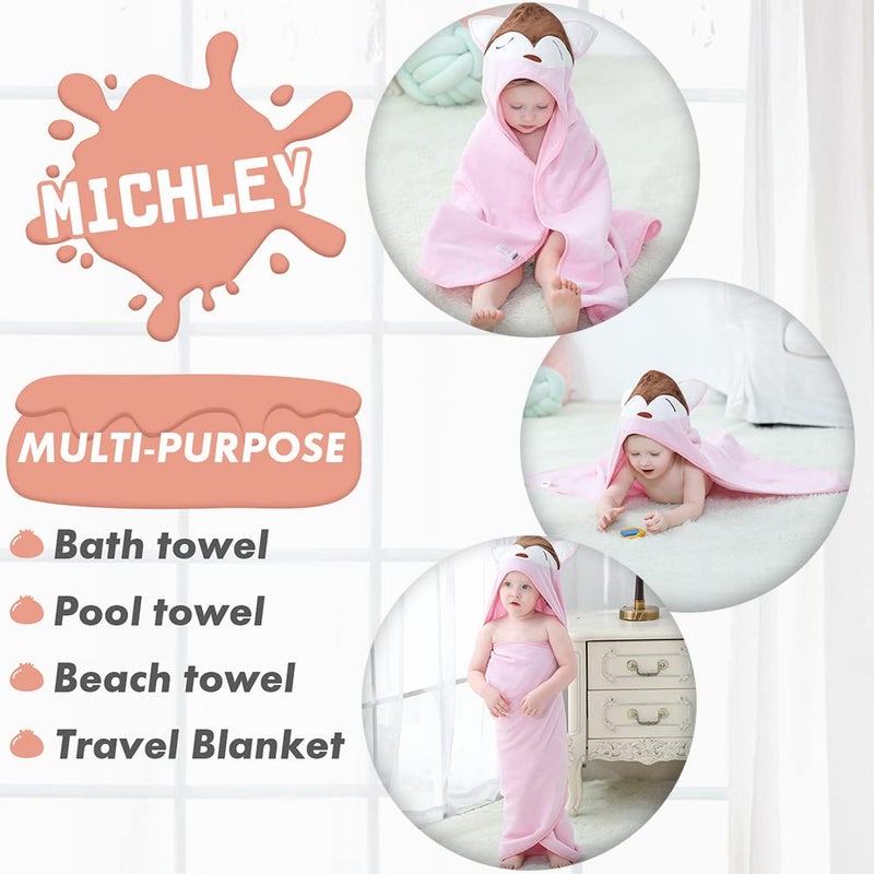 MICHLEY Unisex Baby Animal Hooded Bath Towel Soft Cotton Beach Swimming Bathrobe for 0-6T, Pink Fox - Image 5