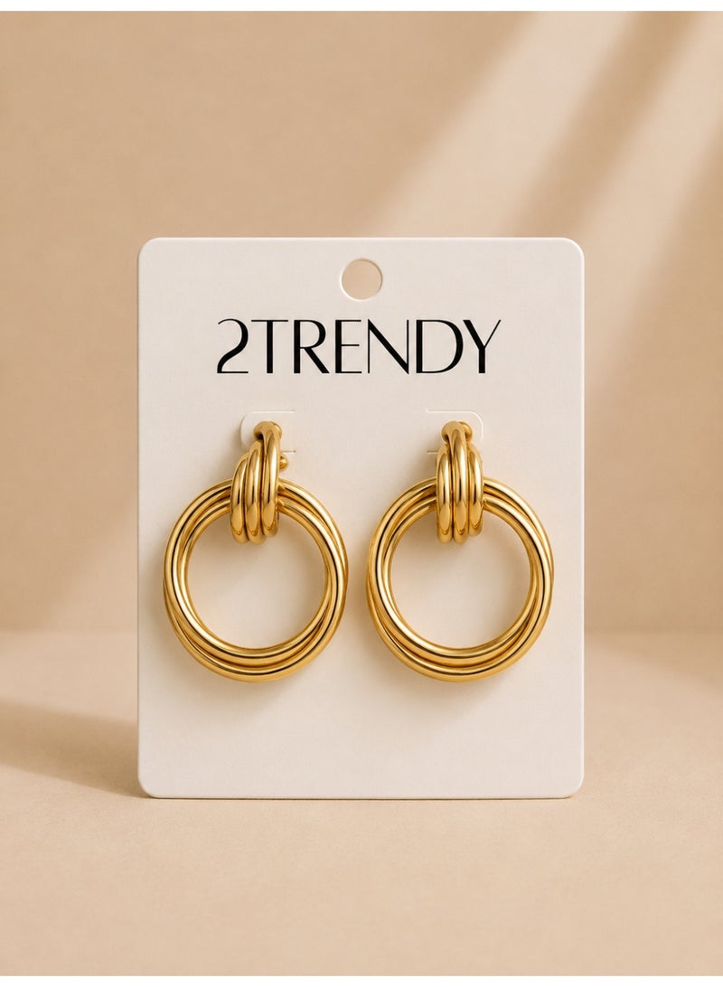 Gold-Tone Double Hoop Drop Earrings for Women