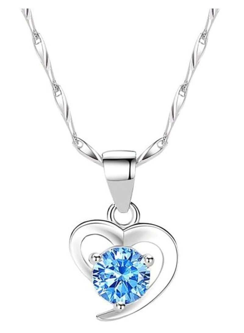 Mike Music Elegant Blue Heart Crystal Pendant Necklace with Sterling Silver Twisted Rope Chain  - Image 1