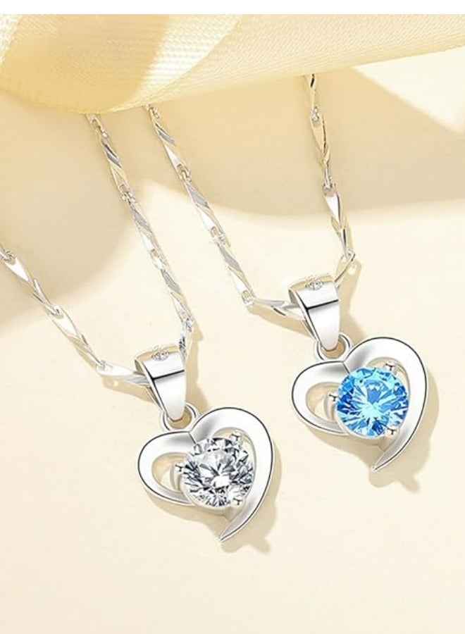 Mike Music Elegant Blue Heart Crystal Pendant Necklace with Sterling Silver Twisted Rope Chain  - Image 5