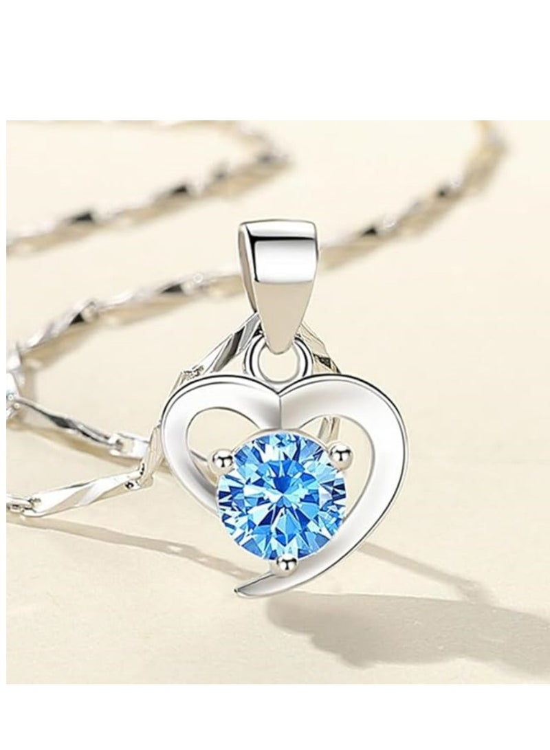 Mike Music Elegant Blue Heart Crystal Pendant Necklace with Sterling Silver Twisted Rope Chain  - Image 4