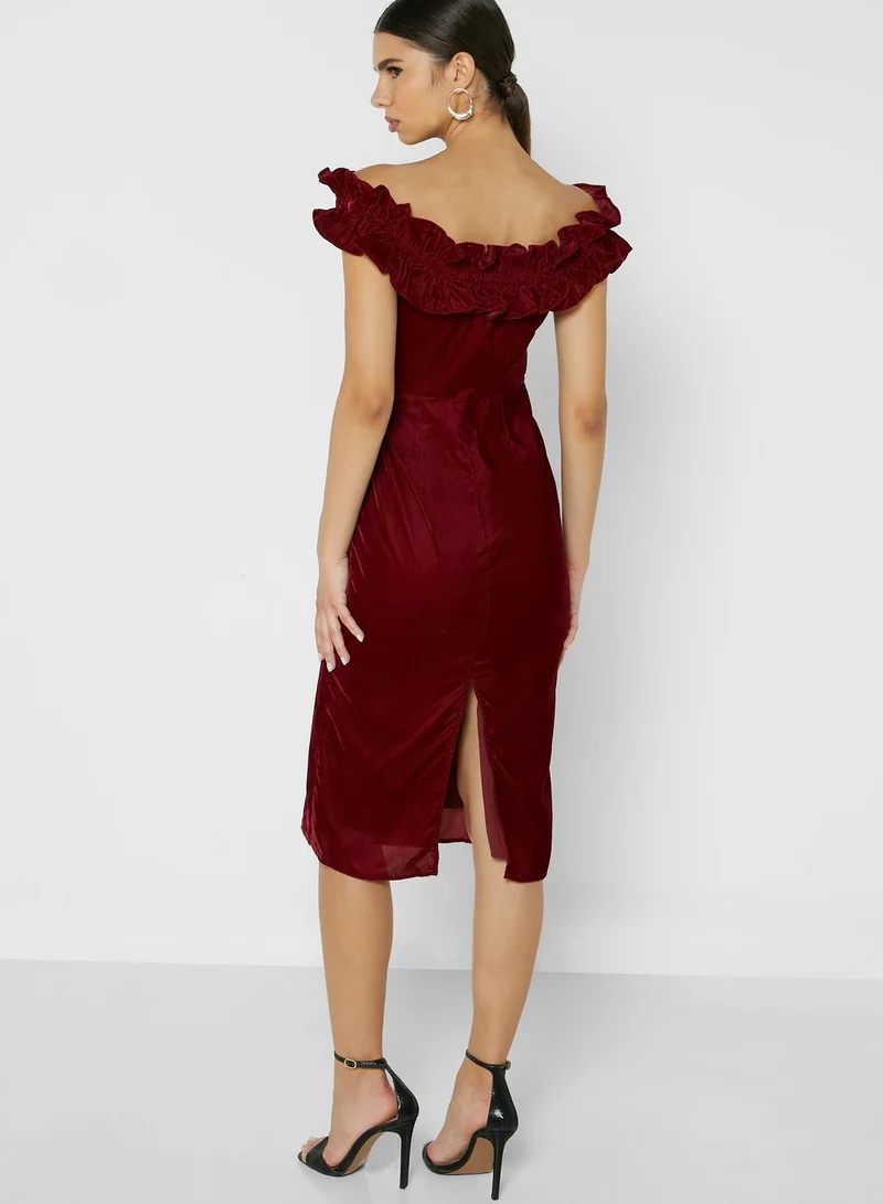 Hope & Ivy Ruffle Detail Bardot Dress