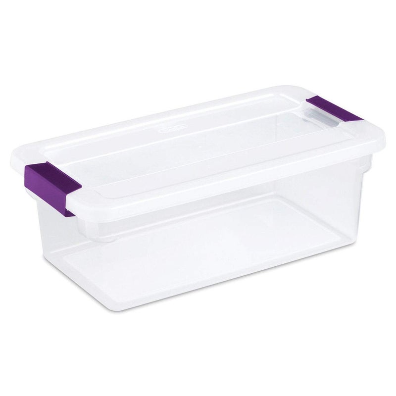 Sterilite 17511712 6 Quart Clearview Latch Storage Container with Plum Handles