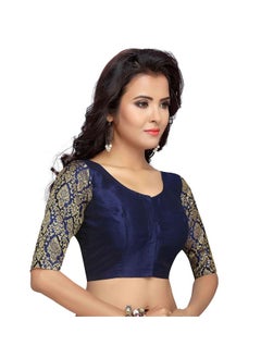 Studio Shringaar Studio Shringaar Women's Brocade Sleeves Saree Blouse(Navy Blue, 44)  - Image 2