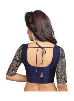 Studio Shringaar Studio Shringaar Women's Brocade Sleeves Saree Blouse(Navy Blue, 44)  - Image 3