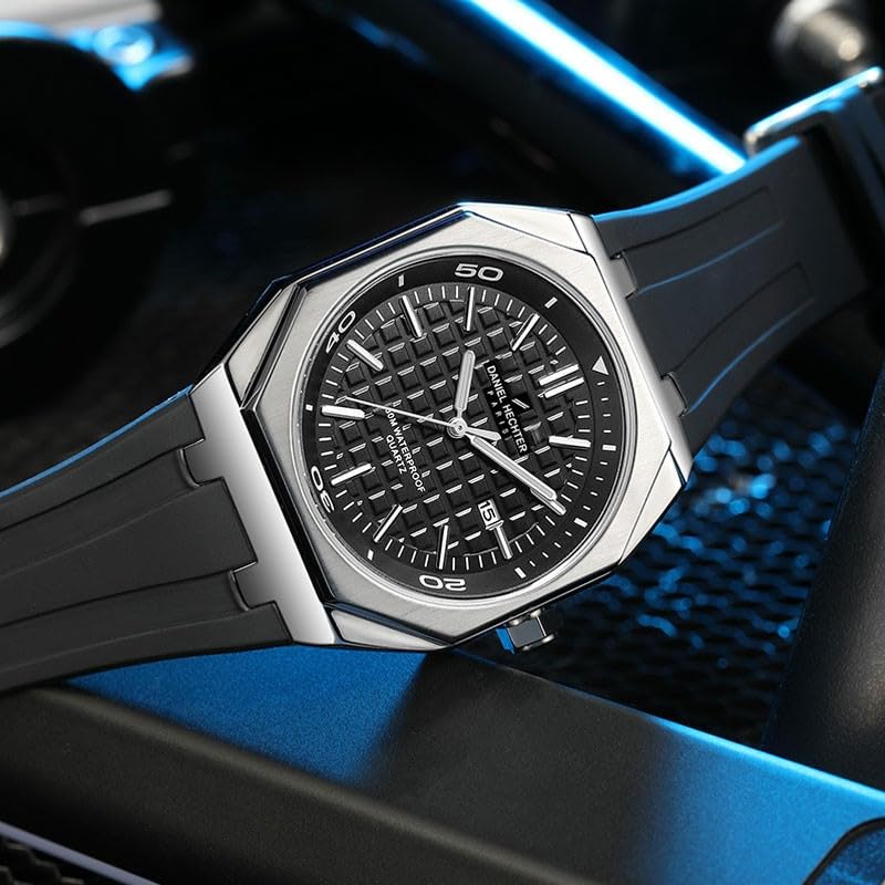Daniel Hechter Paris Analoge Watch for Men with Textured Octagone dial and Silicon Strap - Image 3