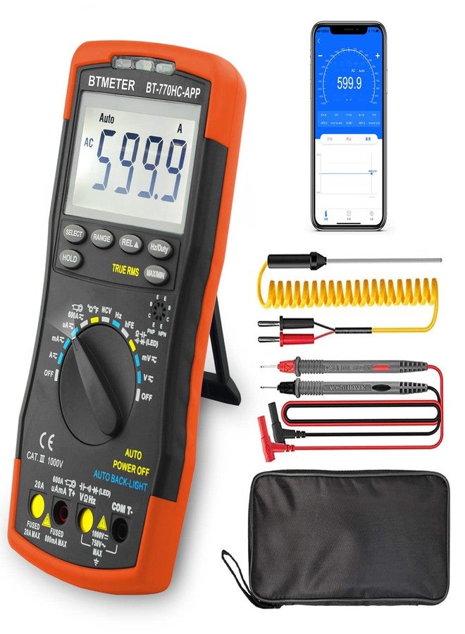 BTMETER Digital Multimeter, Handheld TRMS 6000 Multi Meter Auto Range Voltmeter Ammeter Measure AC DC Volt Amp Ohm Continuity Capacitance Frequency Diode hFE Transistor Temp 770HC-APP - Image 1
