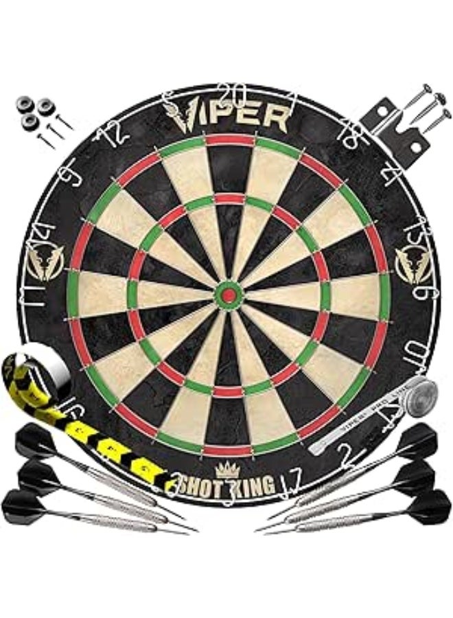 DEXO Shot King Sisal Fiber Bristle Dartboard – Tournament Size 18” Professional Dart Board with Steel Tip Darts & Mounting Hardware - Image 1