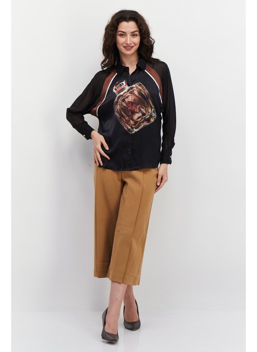 Couture Made For Vero Moda - Women Spread Collar Long Sleeve Allover Printed Blouse, Black - Image 1