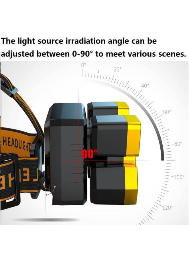 مصباح رأس LED متعدد الوظائف - مصباح رأس يعمل بتقنية الحث، قابل لإعادة الشحن عبر منفذ USB، مزود بأربعة أوضاع إضاءة ومدى يصل إلى 1000 متر. مصباح رأس خفيف الوزن قابل للتعديل، مزود بمستشعر حركة، قابل للدوران 90 درجة، ومقاوم للماء للاستخدام الخارجي والليل. - Image 3