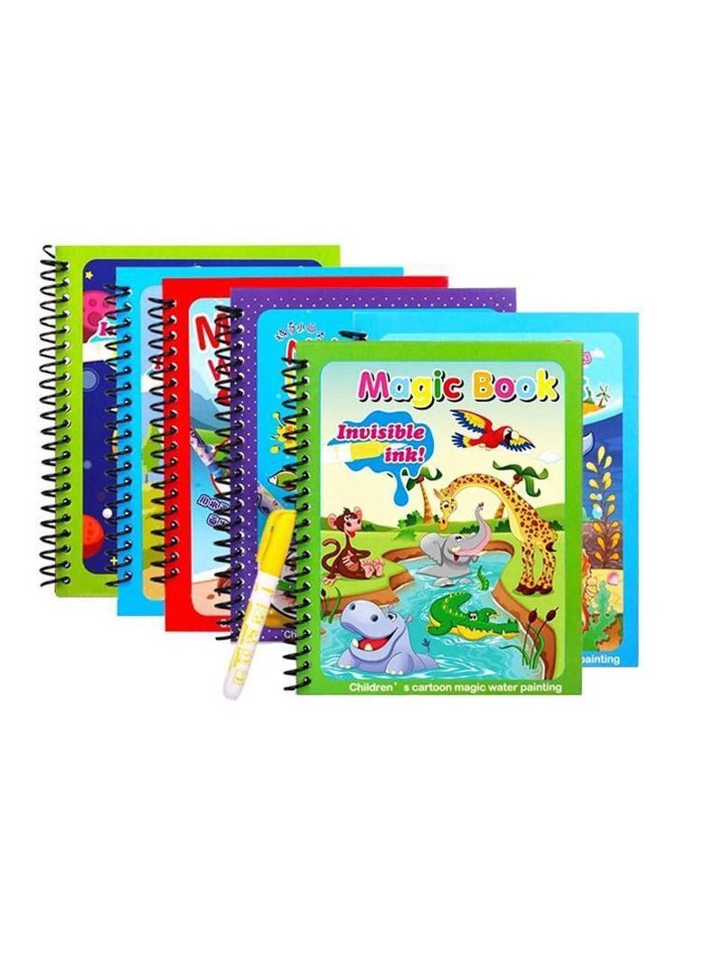 Set of 6 Reusable Magic Water Coloring Books for Toddlers, Water Coloring Books, Easy-to-Use Coloring Book, Portable Educational Drawing Toy - Image 2