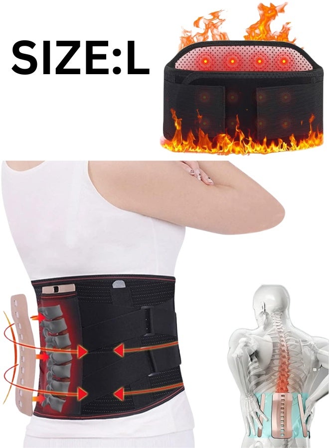 حزام دعم قطني مغناطيسي مُدفأ - حزام دعم قطني ذاتي التسخين لتخفيف آلام أسفل الظهر، وعرق النسا، وانزلاق الغضروف، والجنف مع ضغط قابل للتعديل للرجال والنساء - (كبير) - Image 1