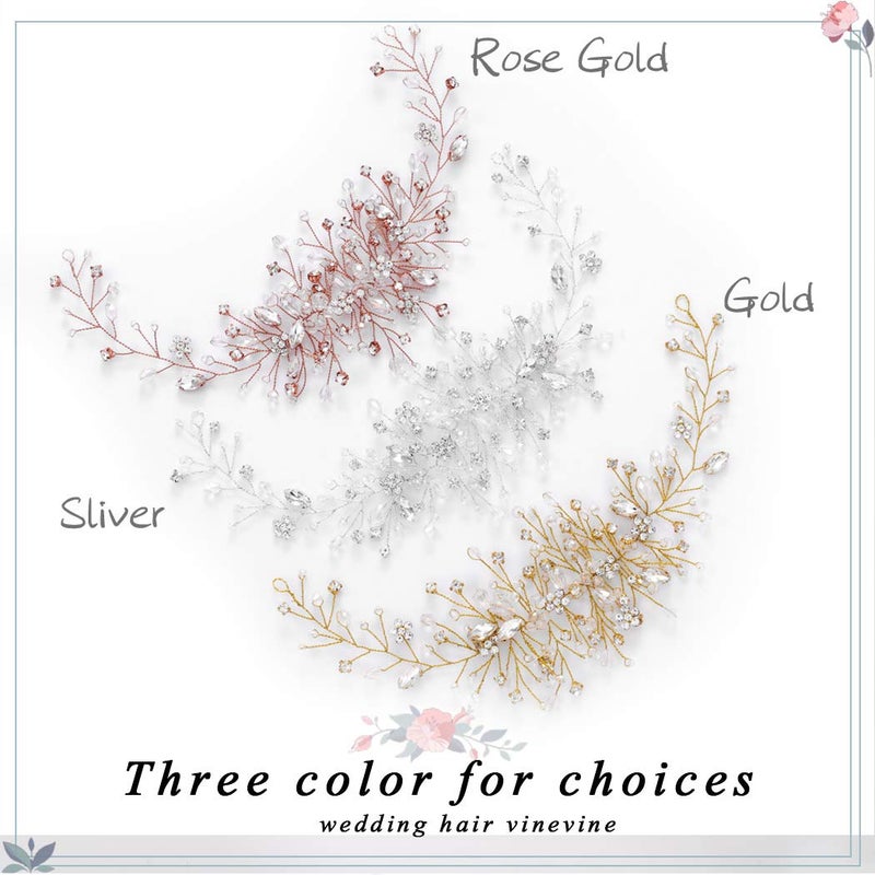 Unicra Bride Flower Wedding Hair Vine Crystal Bridal Hair Piece Rhinestone Party Hair Accessories Leaf Jewelry Bead Headpiece for Women and Girls (Silver) - Image 2