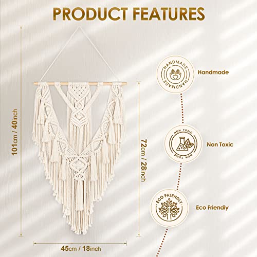 ANROYE Macrame Boho Wall Hanging Decor, Geometric Woven Tapestry Chic Cotton Handmade Bohemian Art with Long Tassel, Craft Ornament for Dorm Home Bedroom Western Room Decoration Gift for Women - Image 2