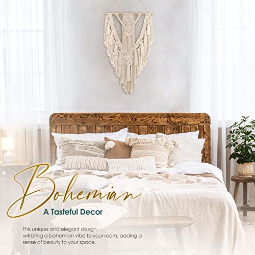 ANROYE Macrame Boho Wall Hanging Decor, Geometric Woven Tapestry Chic Cotton Handmade Bohemian Art with Long Tassel, Craft Ornament for Dorm Home Bedroom Western Room Decoration Gift for Women - Image 4