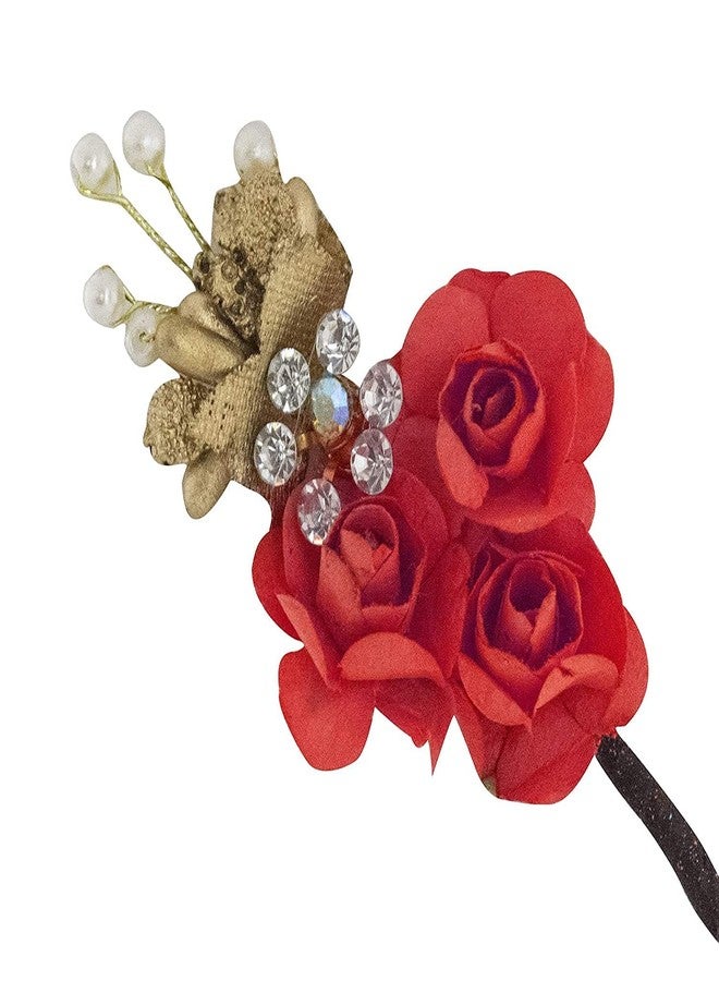 AASA Fancy Flower Juda Pins, Bun Making Stylish Pins for Girls, Women, Set of 6Pcs(Red) - Image 5