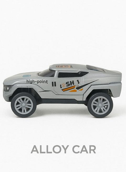 Hot Moka Die-Cast Alloy Pickup Truck – Grey with Flame Decals, Collectible Toy Car for Kids & Collectors