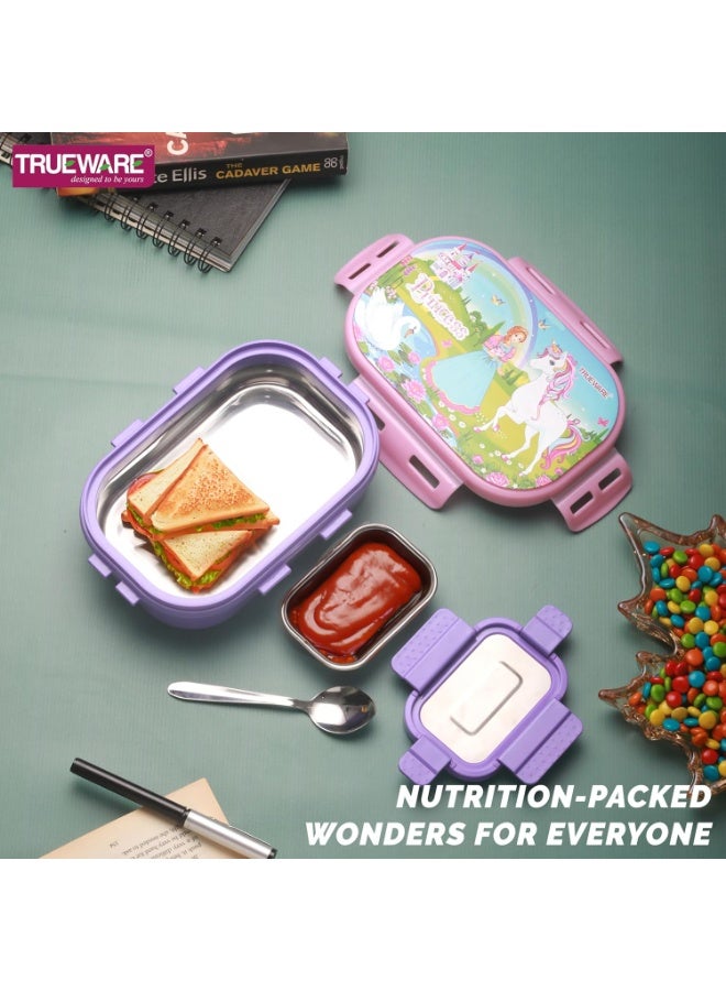 Trueware KOKO Junior Steel Lee Pu Insulated Hot Lunch Box 600ML Big Container and 150 ML Veggie Container | BPA Free | Food Grade | Keep Food hot ,with spoon - Image 2