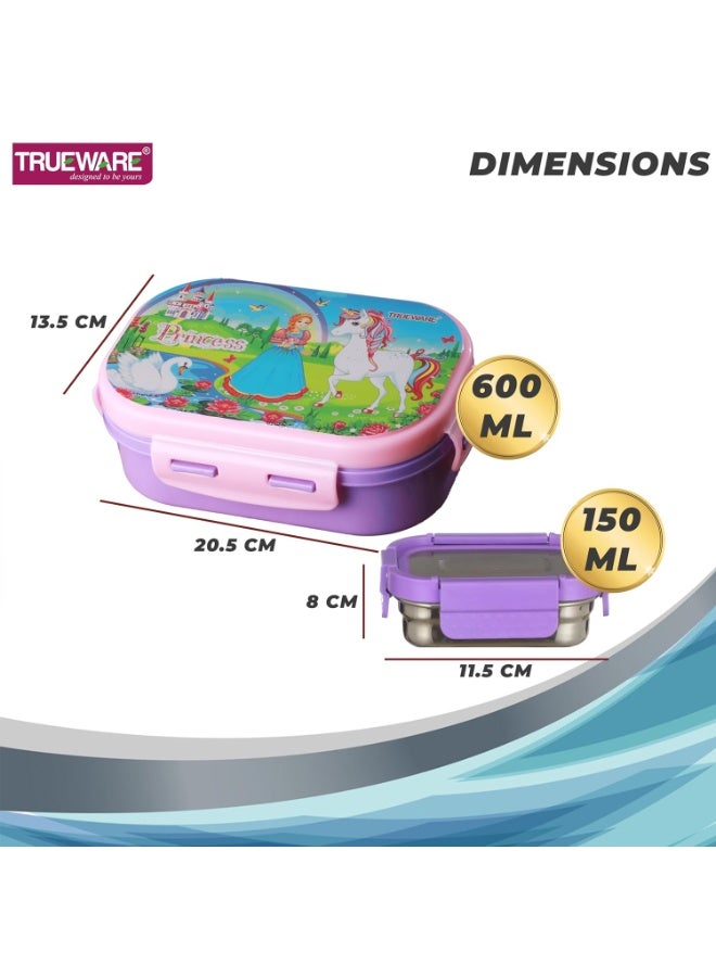 Trueware KOKO Junior Steel Lee Pu Insulated Hot Lunch Box 600ML Big Container and 150 ML Veggie Container | BPA Free | Food Grade | Keep Food hot ,with spoon - Image 3